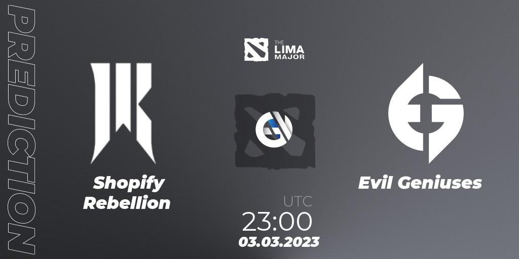 Shopify Rebellion vs Evil Geniuses: Match Prediction. 03.03.23, Dota 2, The Lima Major 2023
