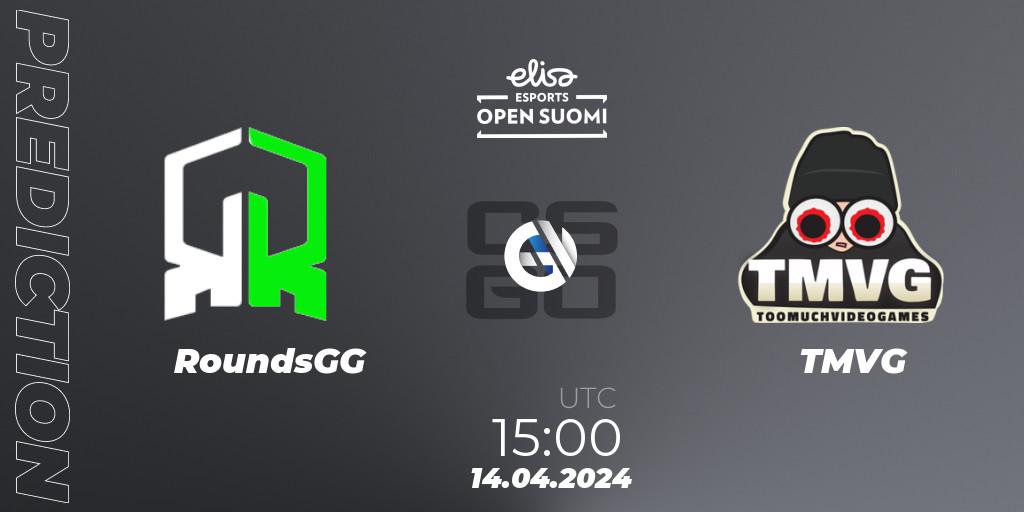 RoundsGG vs TMVG: Match Prediction. 14.04.2024 at 15:00, Counter-Strike (CS2), Elisa Open Suomi Season 6