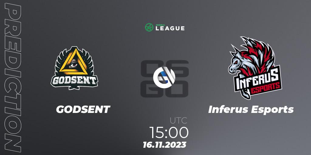 GODSENT vs Inferus Esports: Match Prediction. 16.11.2023 at 15:00, Counter-Strike (CS2), ESEA Season 47: Advanced Division - Europe
