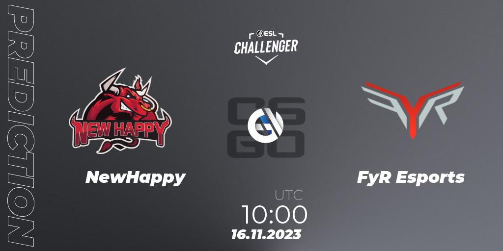 NewHappy vs FyR Esports: Match Prediction. 16.11.23, CS2 (CS:GO), ESL Challenger at DreamHack Atlanta 2023: Asian Open Qualifier