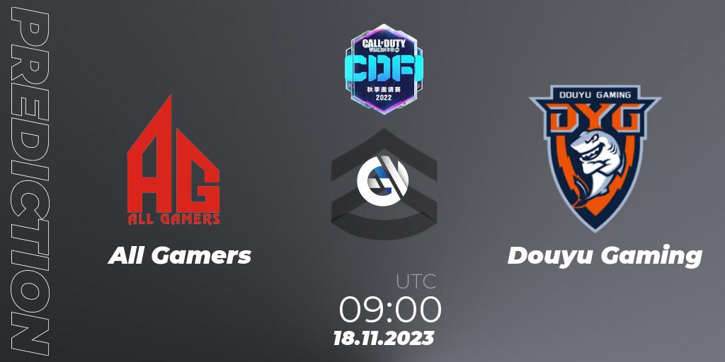 All Gamers vs Douyu Gaming: Match Prediction. 18.11.2023 at 09:00, Call of Duty, CODM Fall Invitational 2023