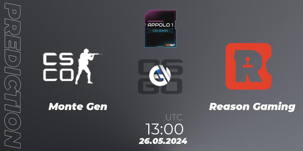 Monte Gen vs Reason Gaming: Match Prediction. 26.05.2024 at 13:00, Counter-Strike (CS2), Appolo1 Series: Phase 2