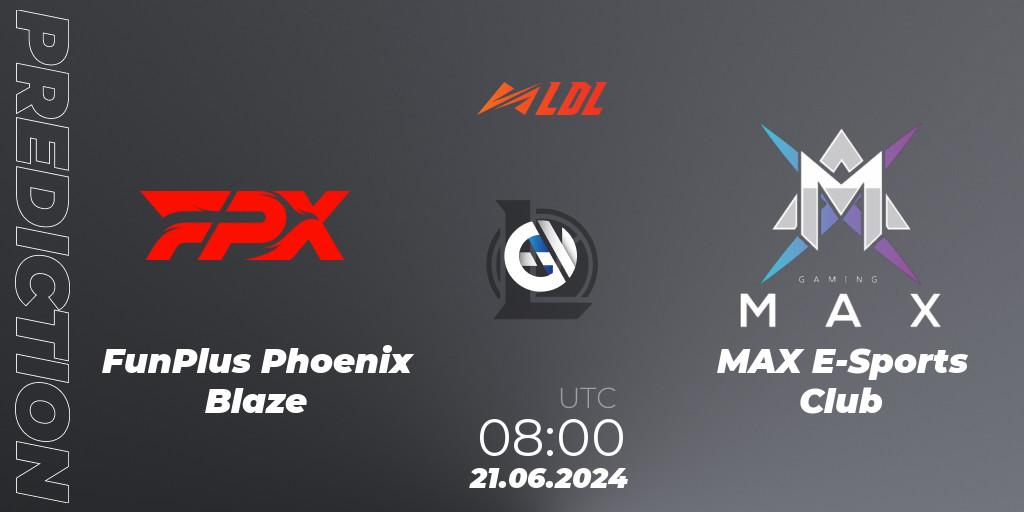 FunPlus Phoenix Blaze vs MAX E-Sports Club: Match Prediction. 21.06.2024 at 08:00, LoL, LDL 2024 - Stage 3