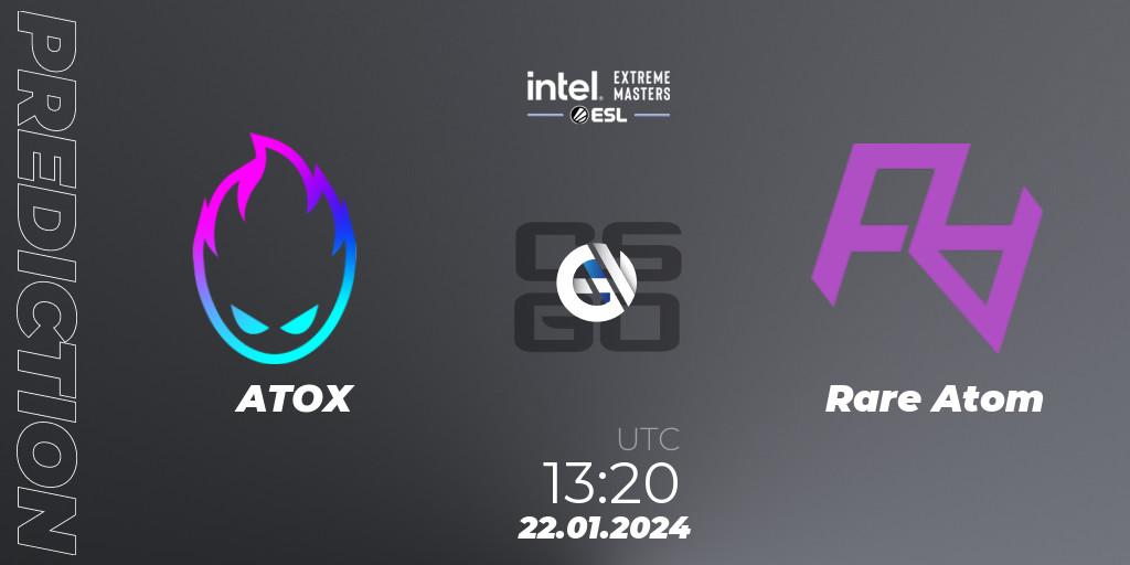 ATOX vs Rare Atom: Match Prediction. 22.01.2024 at 13:20, Counter-Strike (CS2), Intel Extreme Masters China 2024: Asian Open Qualifier #1
