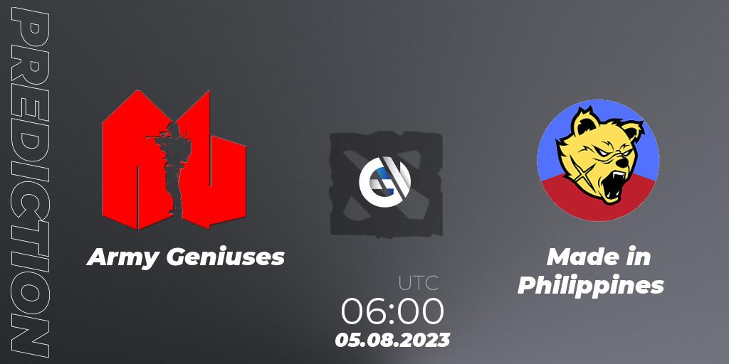 Army Geniuses vs Made in Philippines: Match Prediction. 05.08.2023 at 06:30, Dota 2, LingNeng Trendy Invitational