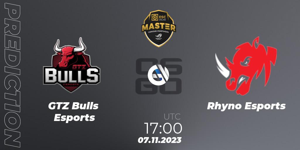 GTZ Bulls Esports vs Rhyno Esports: Match Prediction. 07.11.23, CS2 (CS:GO), Master League Portugal Season 12: Online Stage