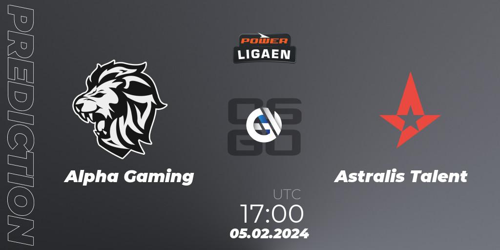 Alpha Gaming vs Astralis Talent: Match Prediction. 05.02.24, CS2 (CS:GO), Dust2.dk Ligaen Season 25