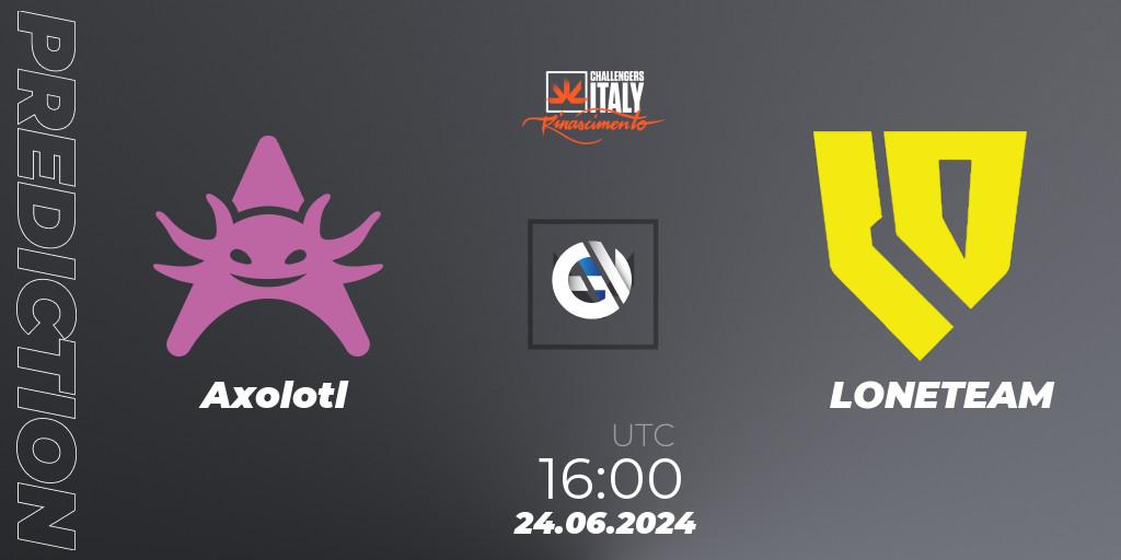 Axolotl vs LONETEAM: Match Prediction. 24.06.2024 at 16:00, VALORANT, VALORANT Challengers 2024 Italy: Rinascimento Split 2
