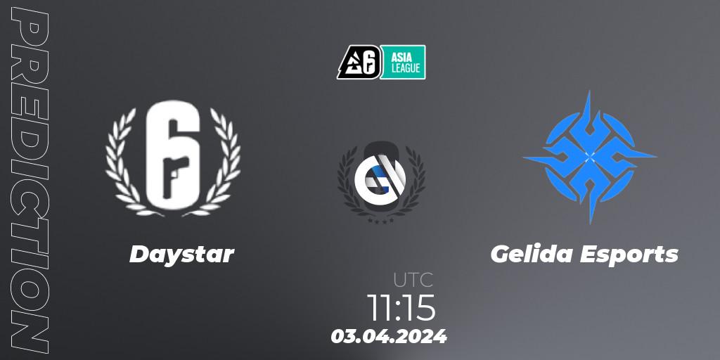 Daystar vs Gelida Esports: Match Prediction. 03.04.2024 at 11:15, Rainbow Six, Asia League 2024 - Stage 1