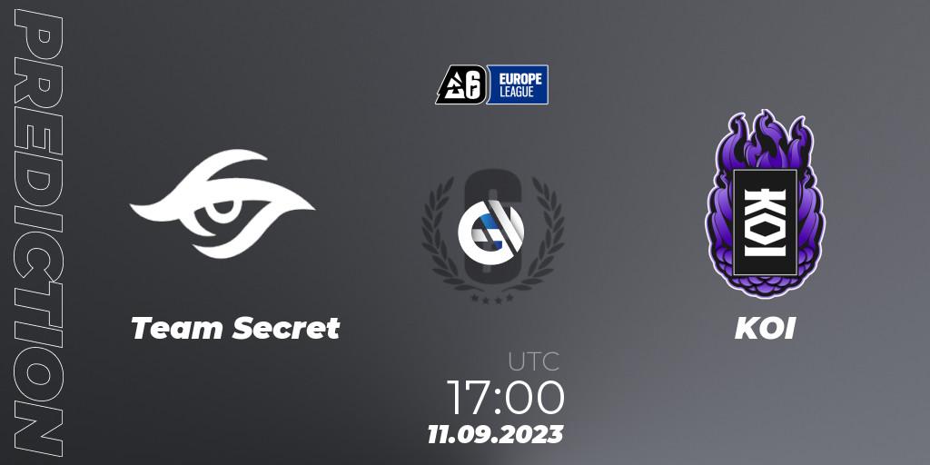 Team Secret vs KOI: Match Prediction. 11.09.2023 at 17:00, Rainbow Six, Europe League 2023 - Stage 2
