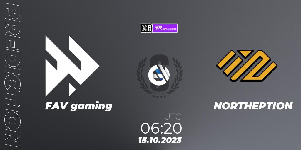 FAV gaming vs NORTHEPTION: Match Prediction. 15.10.23, Rainbow Six, Japan League 2023 - Stage 2 - Last Chance Qualifiers