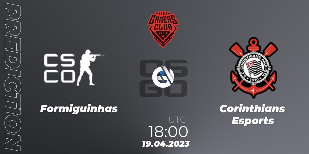 Formiguinhas vs Corinthians Esports: Match Prediction. 19.04.2023 at 18:00, Counter-Strike (CS2), Gamers Club Liga Série A: April 2023