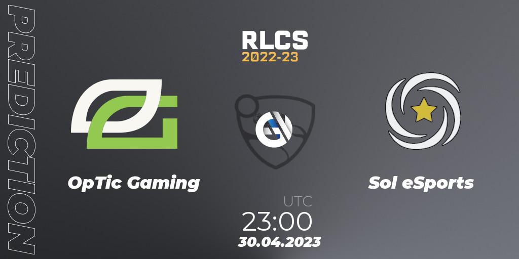 OpTic Gaming vs Sol eSports: Match Prediction. 30.04.2023 at 23:00, Rocket League, RLCS 2022-23 - Spring: North America Regional 1 - Spring Open: Closed Qualifier