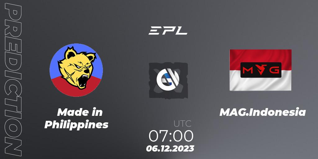 Made in Philippines vs MAG.Indonesia: Match Prediction. 06.12.2023 at 07:00, Dota 2, EPL World Series: Southeast Asia Season 1