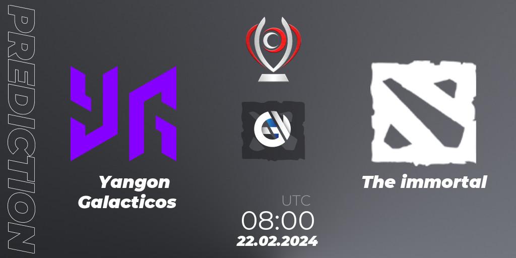 Yangon Galacticos vs The immortal: Match Prediction. 22.02.2024 at 08:30, Dota 2, Opus League
