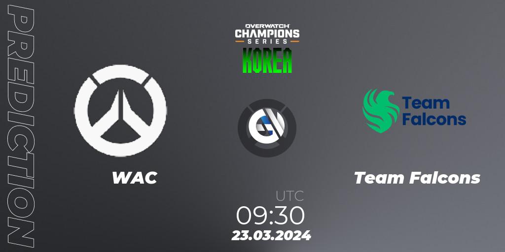 WAC vs Team Falcons: Match Prediction. 23.03.2024 at 09:30, Overwatch, Overwatch Champions Series 2024 - Stage 1 Korea