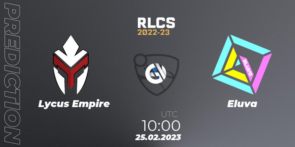 Lycus Empire vs Eluva: Match Prediction. 25.02.2023 at 10:00, Rocket League, RLCS 2022-23 - Winter: Asia-Pacific Regional 3 - Winter Invitational
