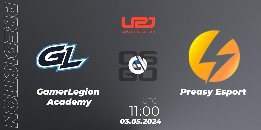 GamerLegion Academy vs Preasy Esport: Match Prediction. 03.05.2024 at 11:00, Counter-Strike (CS2), United21 Season 15