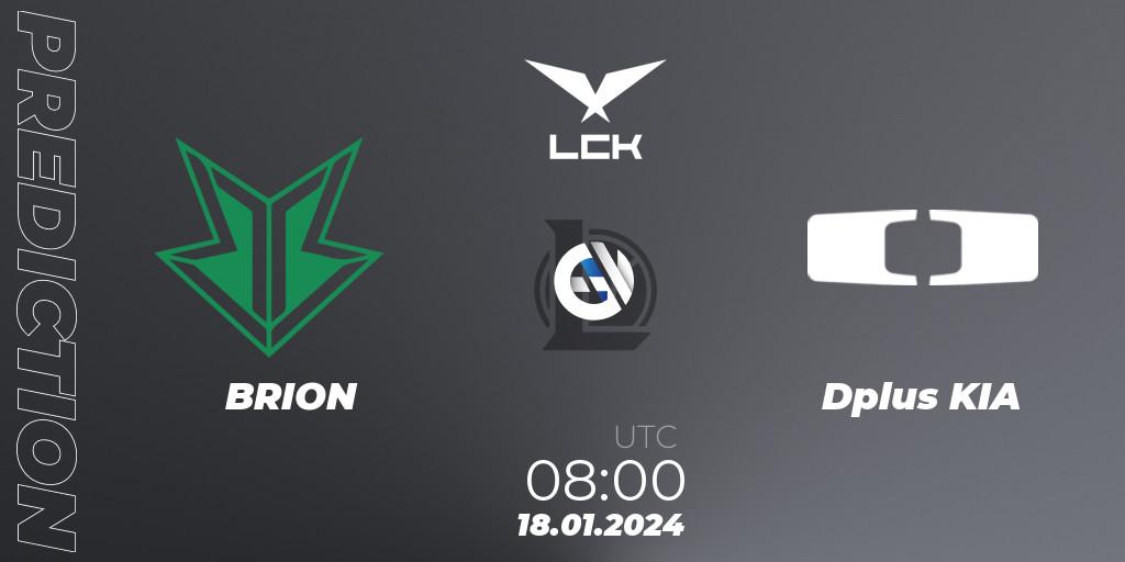 BRION vs Dplus KIA: Match Prediction. 18.01.2024 at 08:00, LoL, LCK Spring 2024 - Group Stage