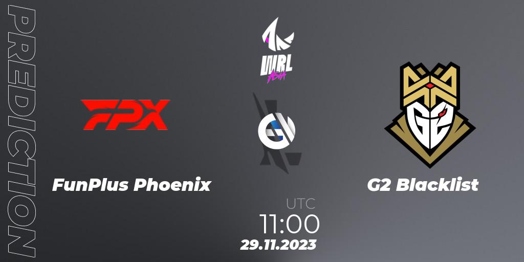 FunPlus Phoenix vs G2 Blacklist: Match Prediction. 29.11.2023 at 11:00, Wild Rift, WRL Asia 2023 - Season 2 - Regular Season