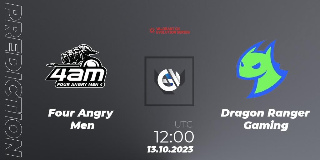 Four Angry Men vs Dragon Ranger Gaming: Match Prediction. 13.10.2023 at 12:00, VALORANT, VALORANT China Evolution Series Act 2: Selection - Play-In