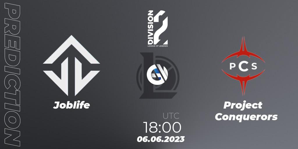Joblife vs Project Conquerors: Match Prediction. 06.06.23, LoL, LFL Division 2 Summer 2023 - Group Stage
