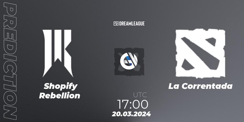 Shopify Rebellion vs La Correntada: Match Prediction. 20.03.24, Dota 2, DreamLeague Season 23: North America Closed Qualifier