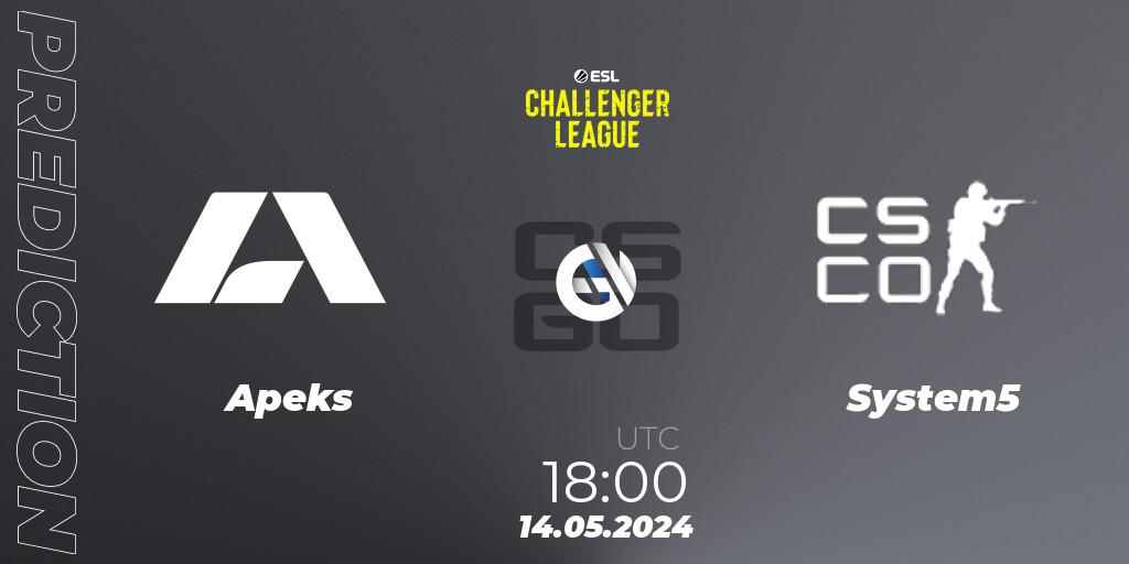 Apeks vs System5: Match Prediction. 14.05.2024 at 18:00, Counter-Strike (CS2), ESL Challenger League Season 47: Europe