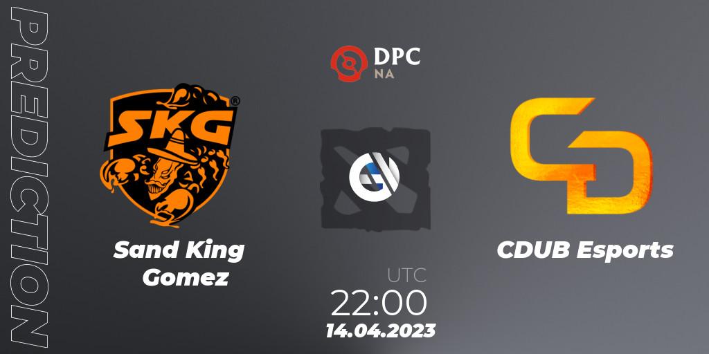 Sand King Gomez vs CDUB Esports: Match Prediction. 14.04.2023 at 21:55, Dota 2, DPC 2023 Tour 2: NA Division II (Lower)