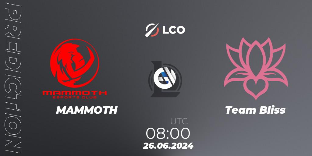 MAMMOTH vs Team Bliss: Match Prediction. 26.06.2024 at 08:00, LoL, LCO Split 2 2024 - Group Stage