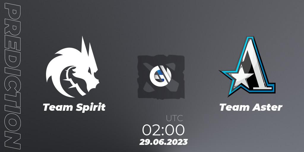 Team Spirit vs Team Aster: Match Prediction. 29.06.2023 at 02:15, Dota 2, Bali Major 2023 - Group Stage