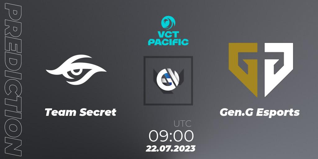 Team Secret vs Gen.G Esports: Match Prediction. 22.07.2023 at 08:00, VALORANT, VALORANT Champions Tour 2023: Pacific Last Chance Qualifier
