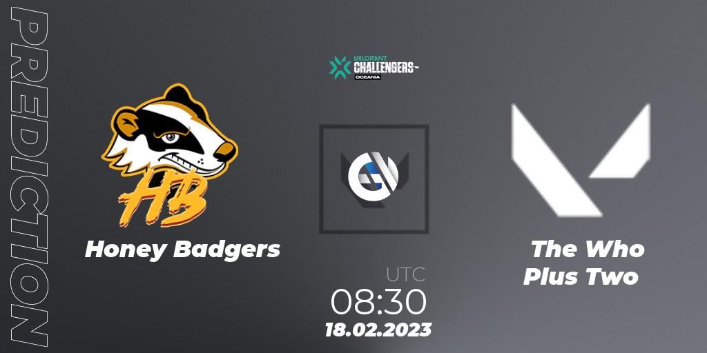 Honey Badgers vs The Who Plus Two: Match Prediction. 18.02.2023 at 07:30, VALORANT, VALORANT Challengers 2023: Oceania Split 1