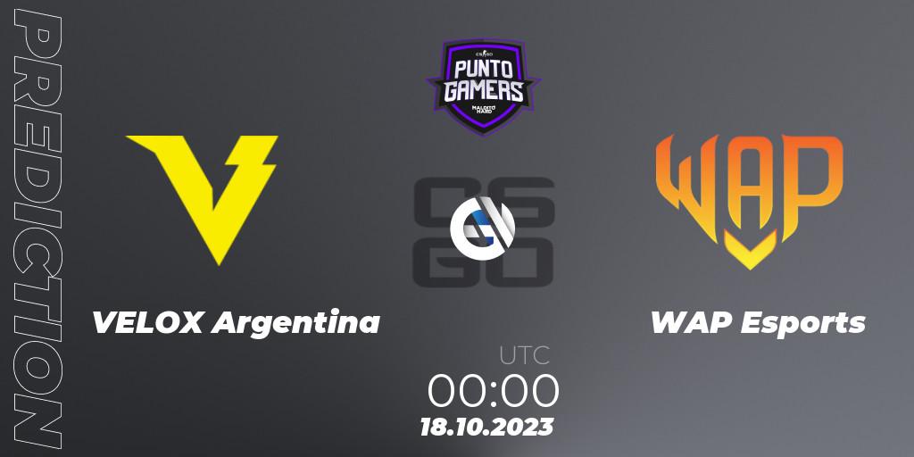 VELOX Argentina vs WAP Esports: Match Prediction. 18.10.2023 at 00:00, Counter-Strike (CS2), Punto Gamers Cup 2023