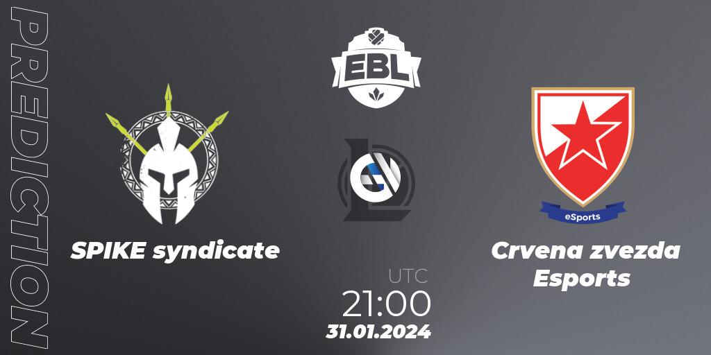 SPIKE syndicate vs Crvena zvezda Esports: Match Prediction. 31.01.2024 at 21:00, LoL, Esports Balkan League Season 14