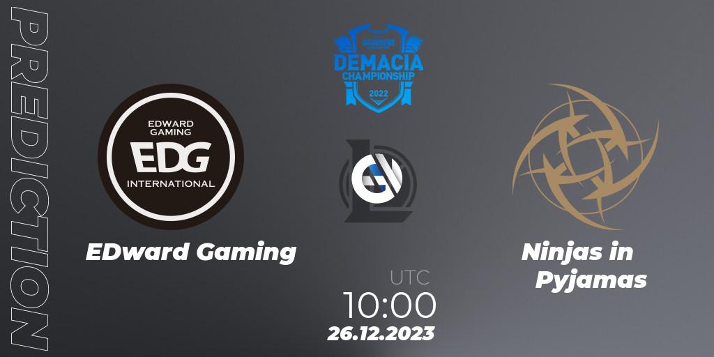 EDward Gaming vs Ninjas in Pyjamas: Match Prediction. 26.12.2023 at 10:00, LoL, Demacia Cup 2023 Group Stage