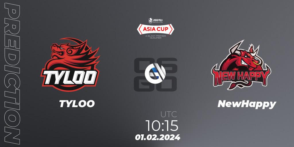 TYLOO vs NewHappy: Match Prediction. 01.02.2024 at 10:30, Counter-Strike (CS2), 5E Arena Asia Cup Spring 2024 - BLAST Premier Qualifier