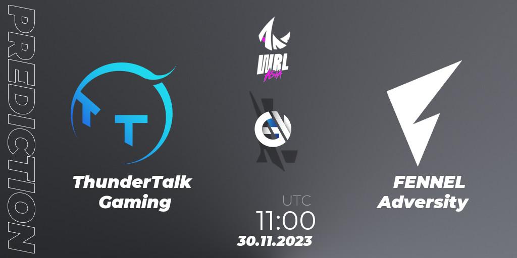 ThunderTalk Gaming vs FENNEL Adversity: Match Prediction. 30.11.2023 at 11:00, Wild Rift, WRL Asia 2023 - Season 2 - Regular Season