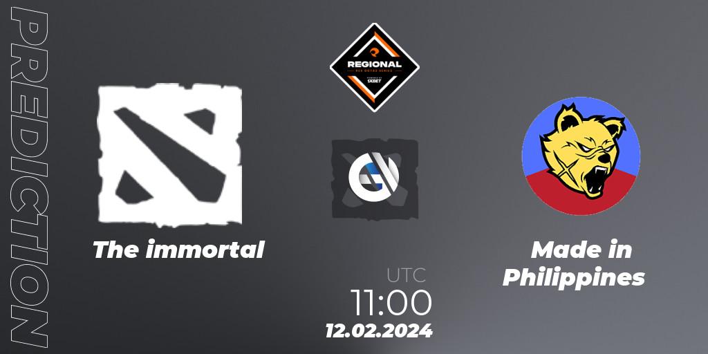The immortal vs Made in Philippines: Match Prediction. 12.02.2024 at 13:00, Dota 2, RES Regional Series: SEA #1