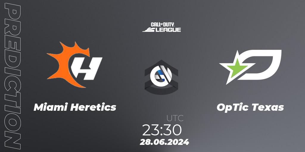 Miami Heretics vs OpTic Texas: Match Prediction. 28.06.2024 at 23:30, Call of Duty, Call of Duty League 2024: Stage 4 Major