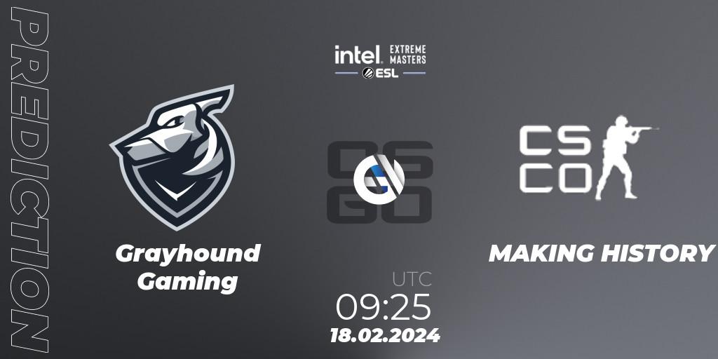Grayhound Gaming vs MAKING HISTORY: Match Prediction. 18.02.2024 at 09:25, Counter-Strike (CS2), Intel Extreme Masters Dallas 2024: Oceanic Open Qualifier #1