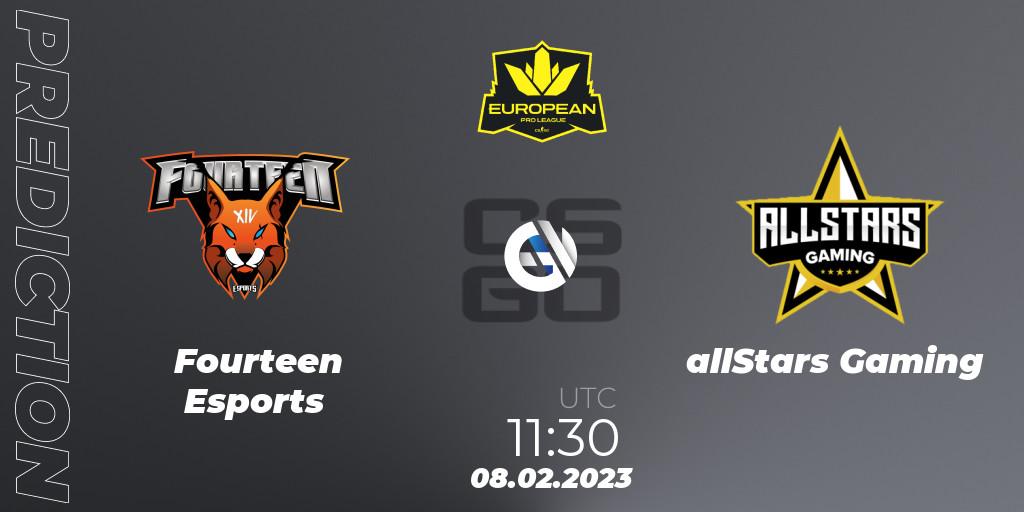 Fourteen Esports vs allStars Gaming: Match Prediction. 08.02.23, CS2 (CS:GO), European Pro League Season 6: Division 2