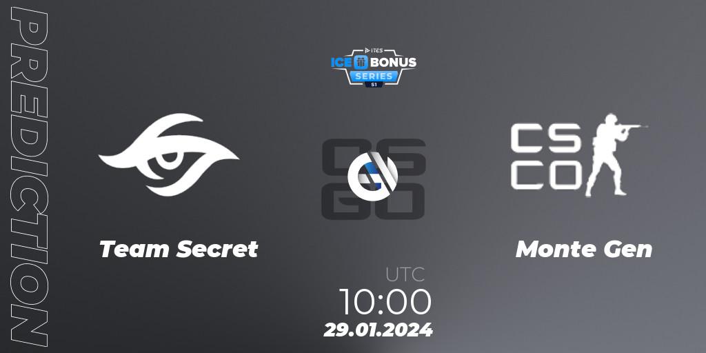 Team Secret vs Monte Gen: Match Prediction. 29.01.2024 at 10:00, Counter-Strike (CS2), IceBonus Series #1