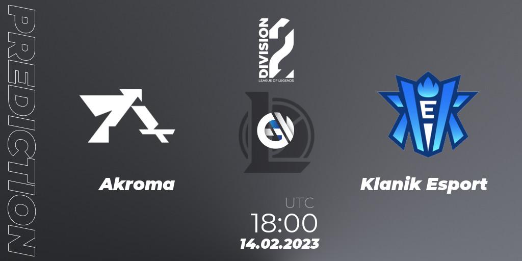 Akroma vs Klanik Esport: Match Prediction. 14.02.2023 at 18:00, LoL, LFL Division 2 Spring 2023 - Group Stage