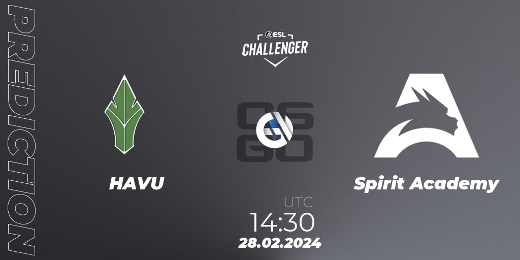 HAVU vs Spirit Academy: Match Prediction. 28.02.24, CS2 (CS:GO), ESL Challenger #56: European Closed Qualifier