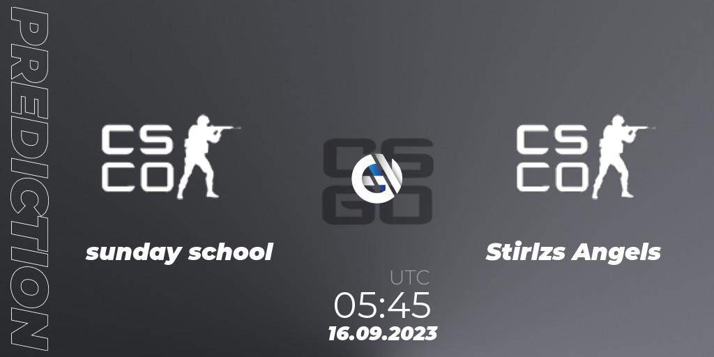 sunday school vs Stirlzs Angels: Match Prediction. 16.09.2023 at 05:45, Counter-Strike (CS2), CCT Oceania Series #1
