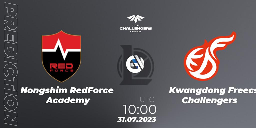 Nongshim RedForce Academy vs Kwangdong Freecs Challengers: Match Prediction. 31.07.23, LoL, LCK Challengers League 2023 Summer - Group Stage