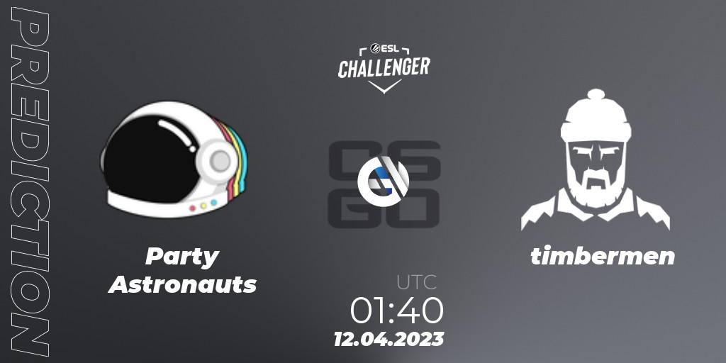 Party Astronauts vs timbermen: Match Prediction. 12.04.2023 at 01:40, Counter-Strike (CS2), ESL Challenger Katowice 2023: North American Open Qualifier