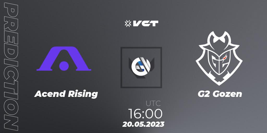 Acend Rising vs G2 Gozen: Match Prediction. 20.05.2023 at 16:00, VALORANT, VCT Game Changers EMEA 2023 Playoffs