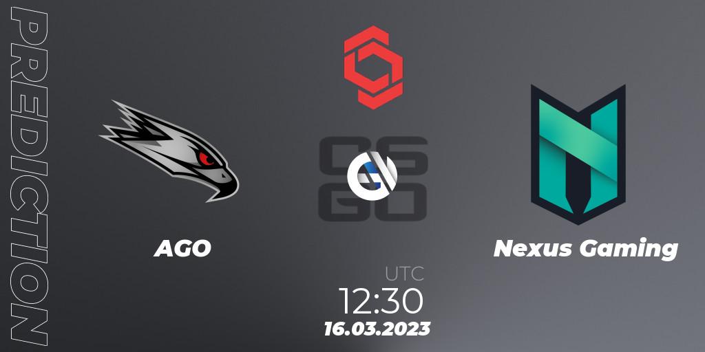 AGO vs Nexus Gaming: Match Prediction. 16.03.2023 at 13:35, Counter-Strike (CS2), CCT Central Europe Series 5 Closed Qualifier